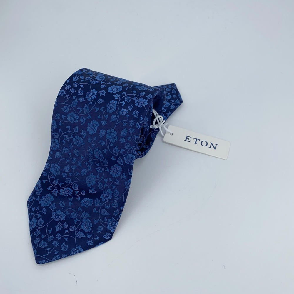 Eton Tie Mens One Size Navy Blue Floral Silk Luxury Necktie England Made NWT